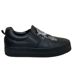 Gabriella Michel Black Leather Slip On Platform Sneakers Embroidered Siz…