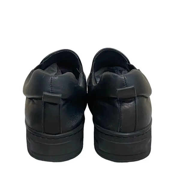 Gabriella Michel Black Leather Slip On Platform Sneakers Embroidered Siz…