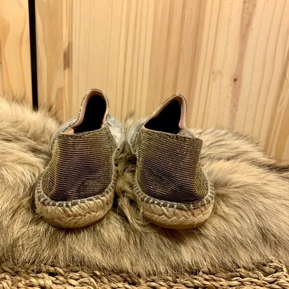 Gaimo Gold Espadrille Jute Flats Sz 8.5 Handcrafted Sparkle Fairy Earthy Spain