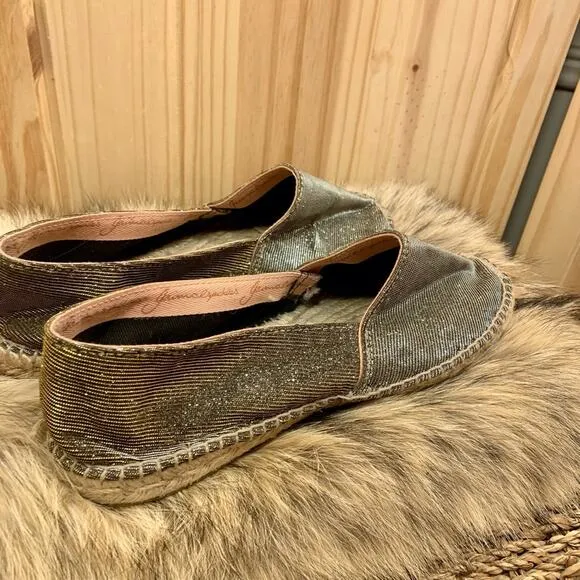 Gaimo Gold Espadrille Jute Flats Sz 8.5 Handcrafted Sparkle Fairy Earthy Spain
