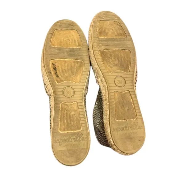 Gaimo Gold Espadrille Jute Flats Sz 8.5 Handcrafted Sparkle Fairy Earthy Spain