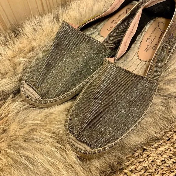 Gaimo Gold Espadrille Jute Flats Sz 8.5 Handcrafted Sparkle Fairy Earthy Spain