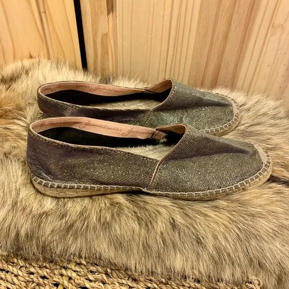 Gaimo Gold Espadrille Jute Flats Sz 8.5 Handcrafted Sparkle Fairy Earthy Spain