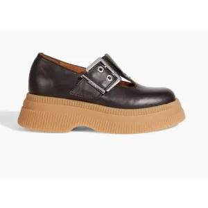 GANNI Creepers Black leather Platform loafers T-strap EU 39