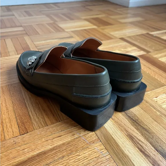 GANNI Green Leather Loafers