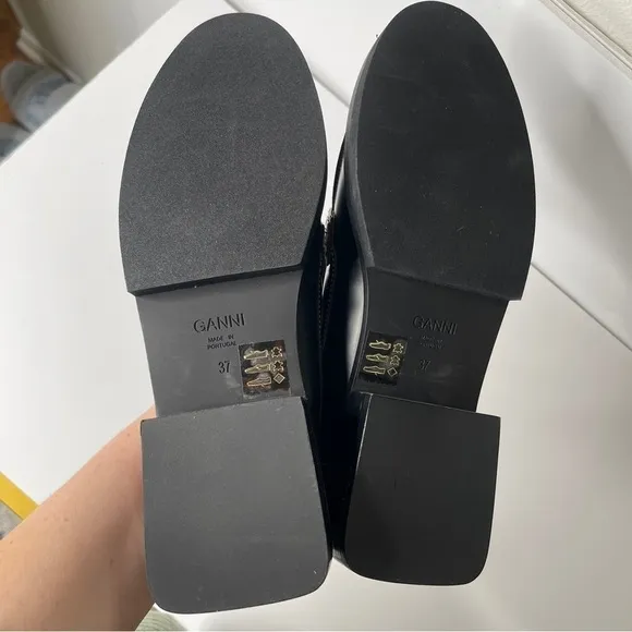 Ganni Leather Jeweled Loafers Black Size 37 NWOT