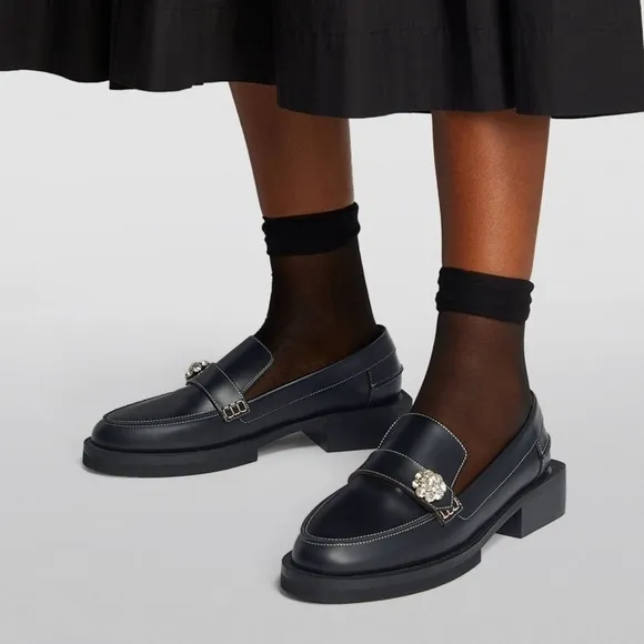 Ganni Leather Jeweled Loafers Black Size 37 NWOT