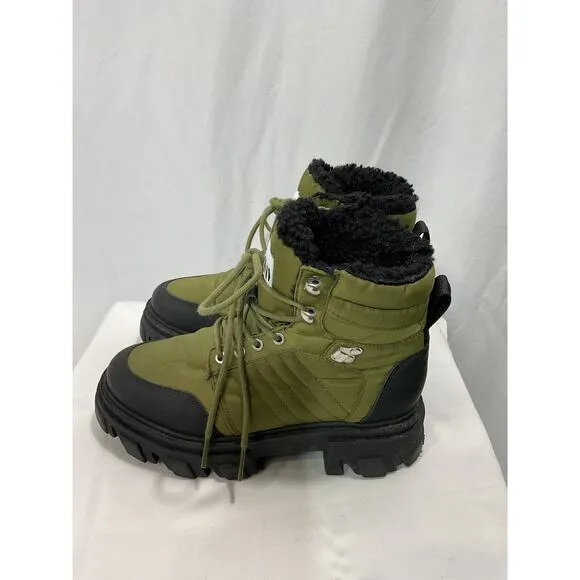 Ganni Leather-Trimmed Green Ankle Boots Size 7