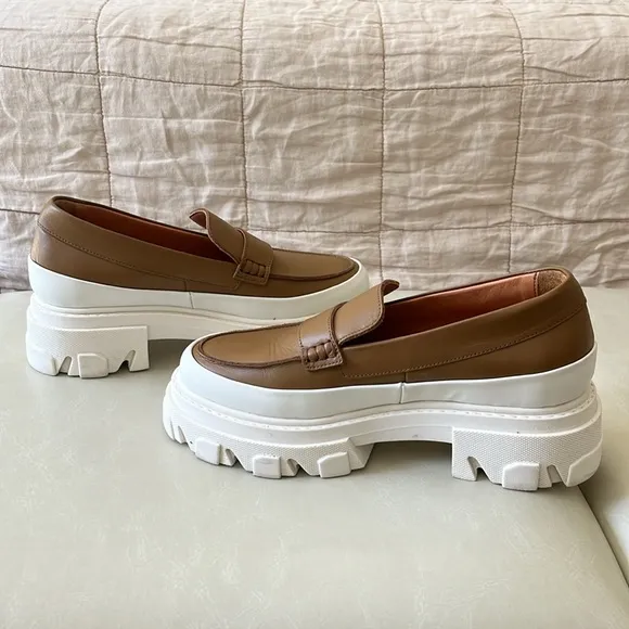 GANNI size 40 Calf Leather Chunky Loafers Platform Oxford