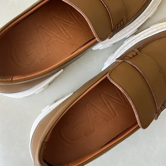 GANNI size 40 Calf Leather Chunky Loafers Platform Oxford