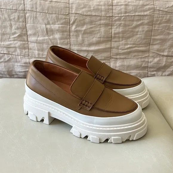 GANNI size 40 Calf Leather Chunky Loafers Platform Oxford