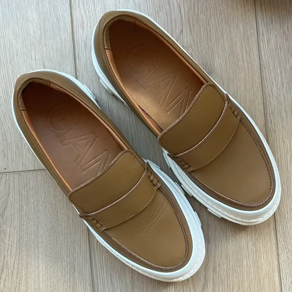 GANNI size 40 Calf Leather Chunky Loafers Platform Oxford
