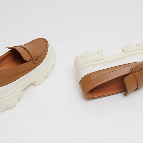 GANNI size 40 Calf Leather Chunky Loafers Platform Oxford