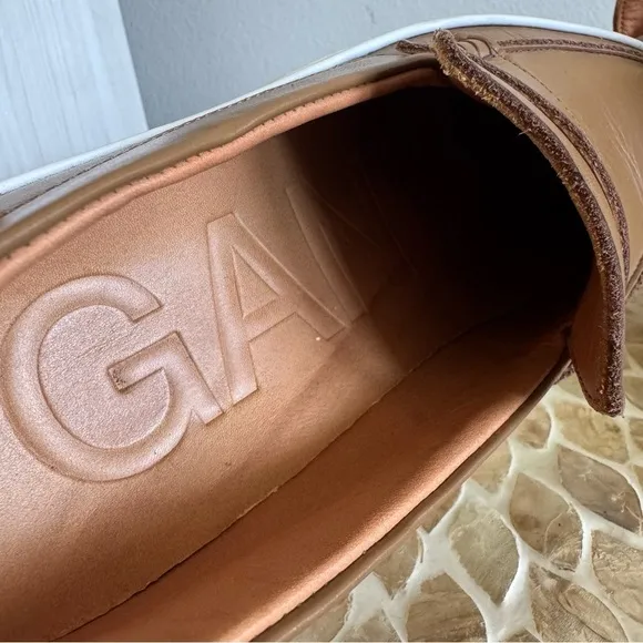 Ganni Tan Chunky Heel Penny Calf Leather Loafers Size 37/US 7