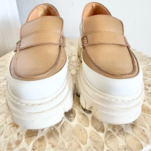 Ganni Tan Chunky Heel Penny Calf Leather Loafers Size 37/US 7