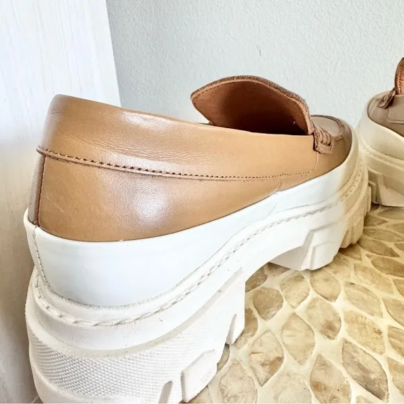 Ganni Tan Chunky Heel Penny Calf Leather Loafers Size 37/US 7