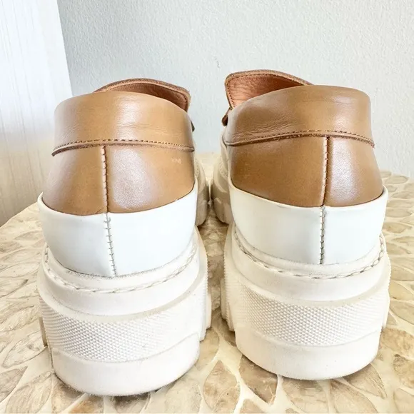 Ganni Tan Chunky Heel Penny Calf Leather Loafers Size 37/US 7