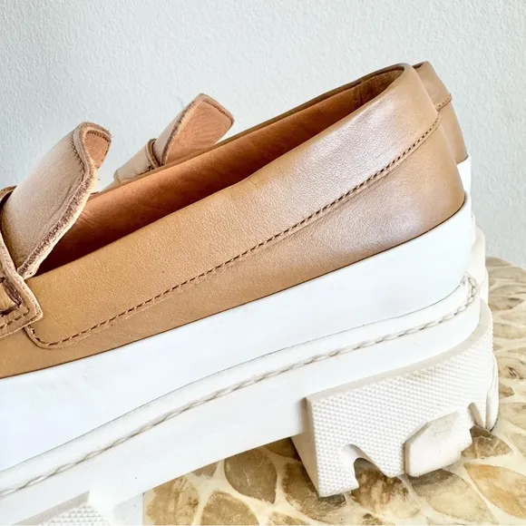 Ganni Tan Chunky Heel Penny Calf Leather Loafers Size 37/US 7