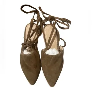 Gee WaWa Anthropologie Antique Brown Kid Suede Pointed Toe Tassel Tie Up Flats