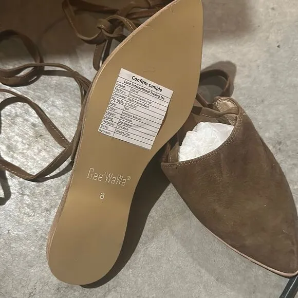 Gee WaWa Anthropologie Antique Brown Kid Suede Pointed Toe Tassel Tie Up Flats