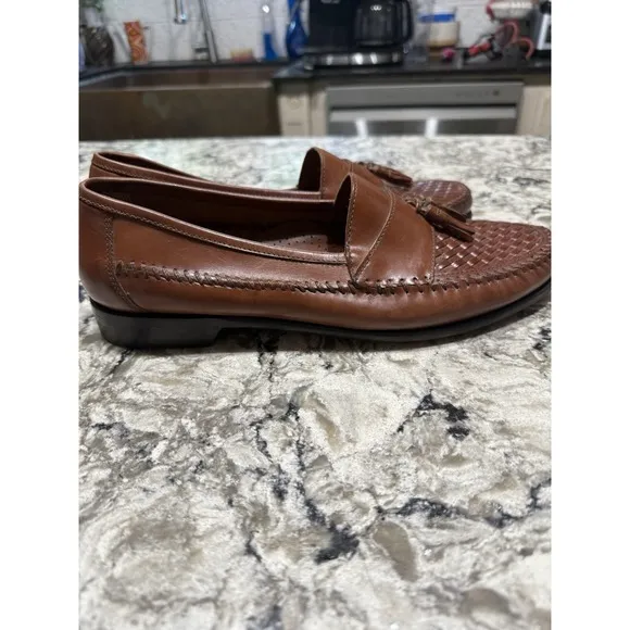 G.H. BASS Sherman Tassel Woven Loafer Brown Leather Mens Sz 11 Made In Brazil