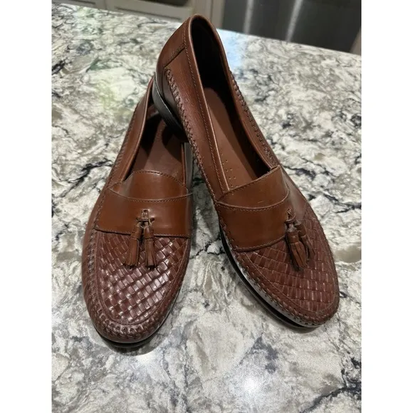 G.H. BASS Sherman Tassel Woven Loafer Brown Leather Mens Sz 11 Made In Brazil