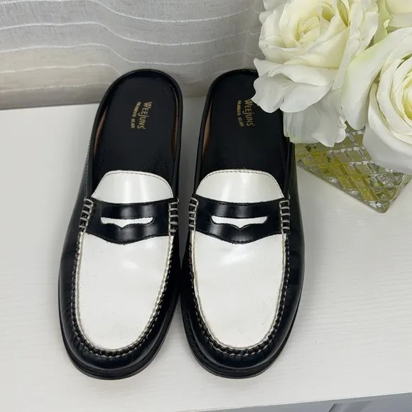 🌟GH Bass 🌟Weejuns, 🌟Black and White Leather Loafers, Women 9.5
