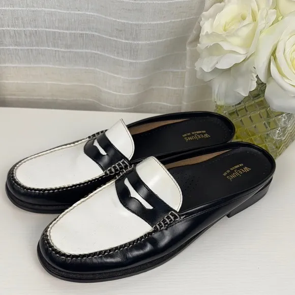 🌟GH Bass 🌟Weejuns, 🌟Black and White Leather Loafers, Women 9.5