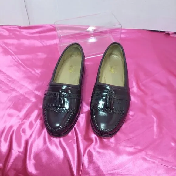 G.H. Bass Weejuns Logan Mens SZ 9.5E Red Leather Slip On Tassel Penny Loafers.