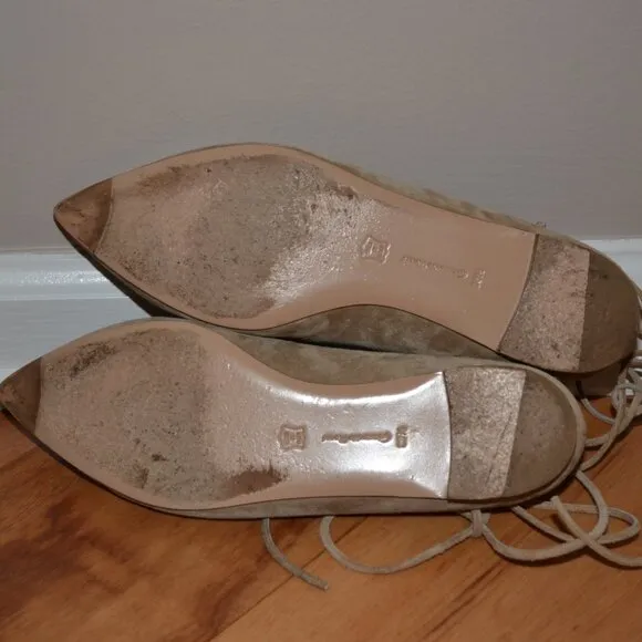 Gianvito Rossi Suede beige Ankle Lace up Ballet pointed Toe Flats, 39.5 Italy