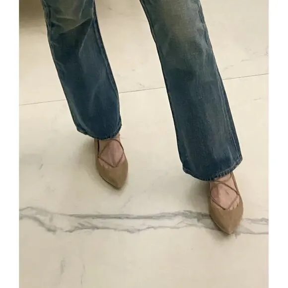 Gianvito Rossi Suede beige Ankle Lace up Ballet pointed Toe Flats, 39.5 Italy