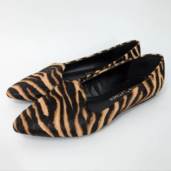 Gibson Latimer Tiger Print Stripes Calf Hair Pointed Toe Flats Loafers Size 7