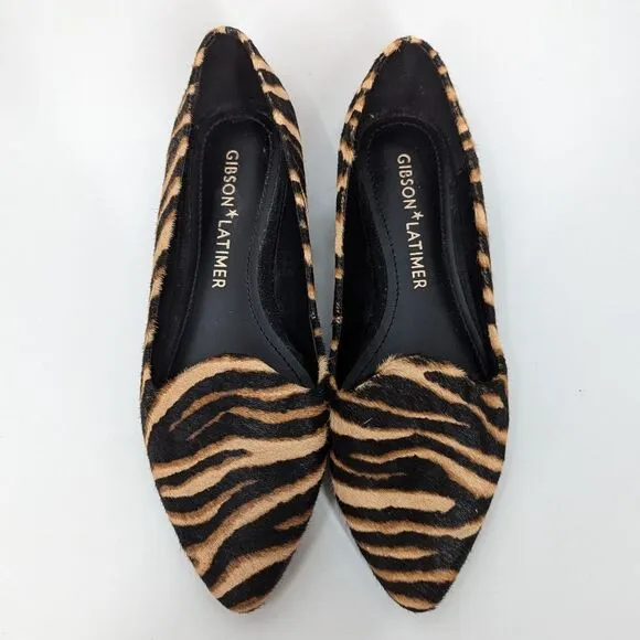 Gibson Latimer Tiger Print Stripes Calf Hair Pointed Toe Flats Loafers Size 7