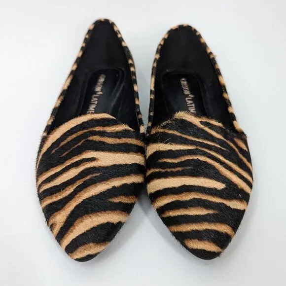 Gibson Latimer Tiger Print Stripes Calf Hair Pointed Toe Flats Loafers Size 7