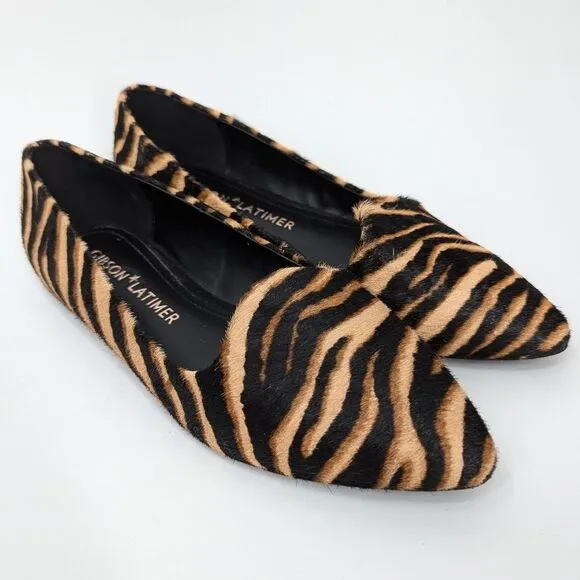 Gibson Latimer Tiger Print Stripes Calf Hair Pointed Toe Flats Loafers Size 7