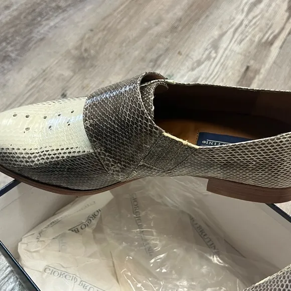 Giorgio Brutini Cream and Brown Men’s Snakeskin Loafers