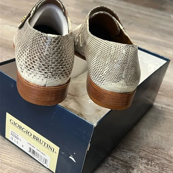 Giorgio Brutini Cream and Brown Men’s Snakeskin Loafers