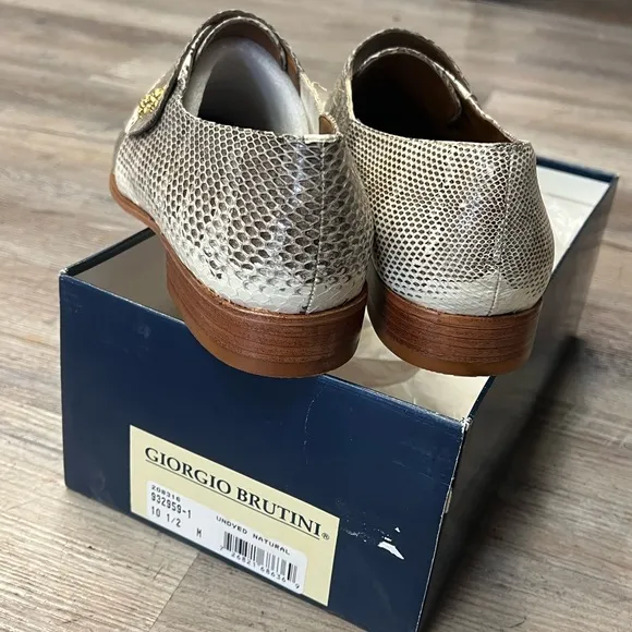 Giorgio Brutini Cream and Brown Men’s Snakeskin Loafers