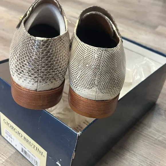 Giorgio Brutini Cream and Brown Men’s Snakeskin Loafers