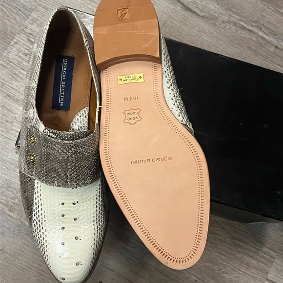 Giorgio Brutini Cream and Brown Men’s Snakeskin Loafers