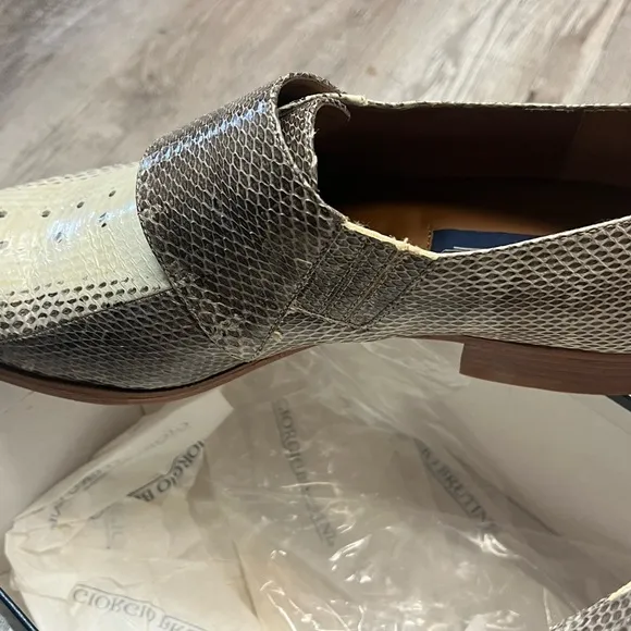 Giorgio Brutini Cream and Brown Men’s Snakeskin Loafers