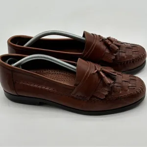 Giorgio Brutini Le Glove Brown Woven Leather Loafer Shoes Tassels Mens 10.5 M