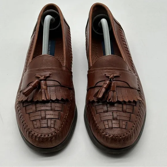 Giorgio Brutini Le Glove Brown Woven Leather Loafer Shoes Tassels Mens 10.5 M