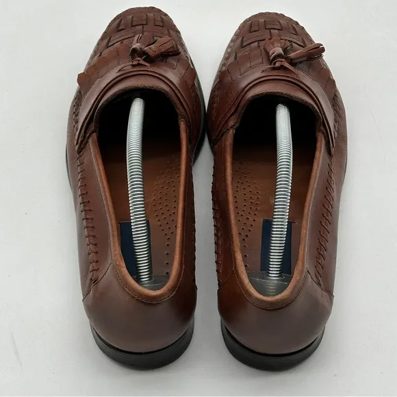 Giorgio Brutini Le Glove Brown Woven Leather Loafer Shoes Tassels Mens 10.5 M