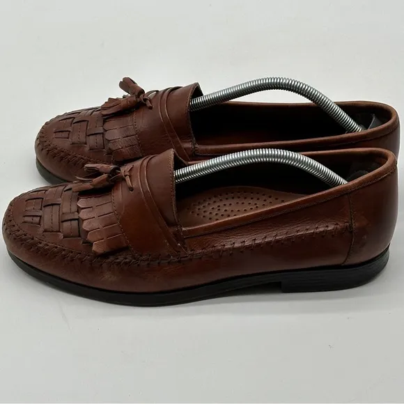 Giorgio Brutini Le Glove Brown Woven Leather Loafer Shoes Tassels Mens 10.5 M