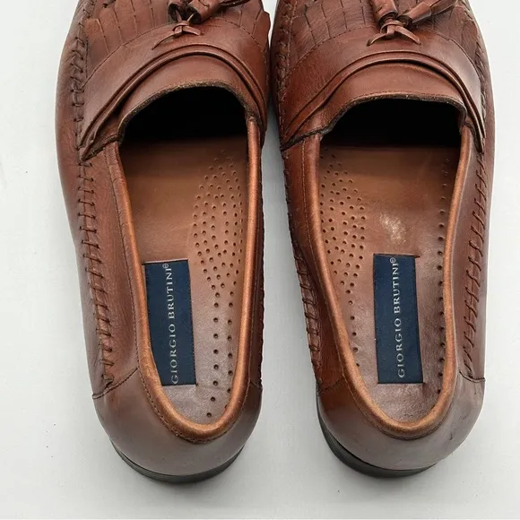 Giorgio Brutini Le Glove Brown Woven Leather Loafer Shoes Tassels Mens 10.5 M