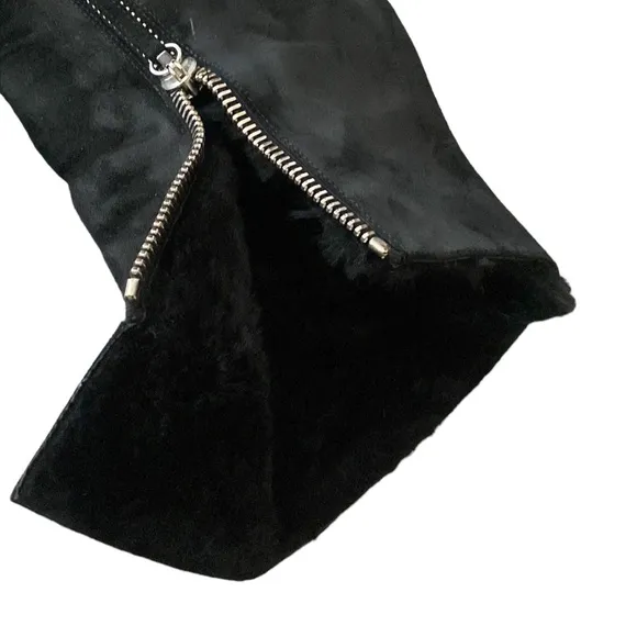 Giuseppe Black Suede Leather Fur Lined Pointy Toe Wedge Boots