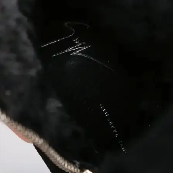 Giuseppe Black Suede Leather Fur Lined Pointy Toe Wedge Boots