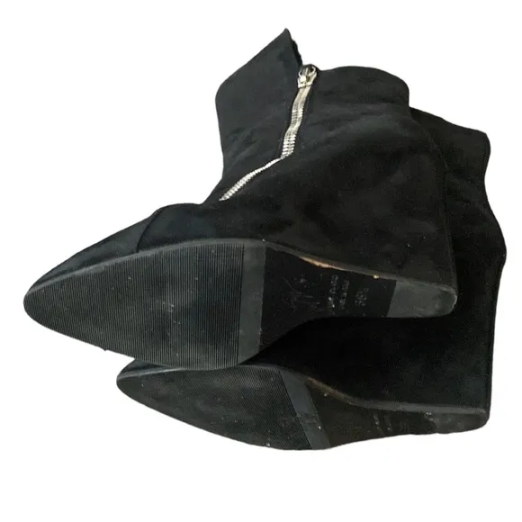 Giuseppe Black Suede Leather Fur Lined Pointy Toe Wedge Boots
