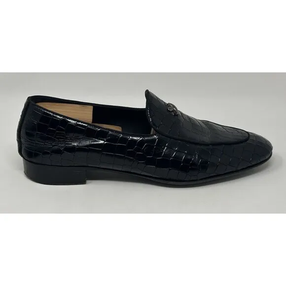 Giuseppe Zannotti Nickolson Nero Loafers Men’s EU 43 US 10 Black Leather Croc